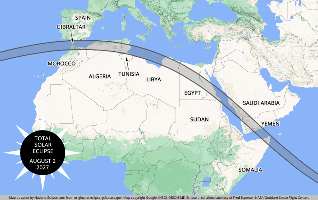 Next solar Eclipse in North Africa from Egypt to Morocco in 2027.